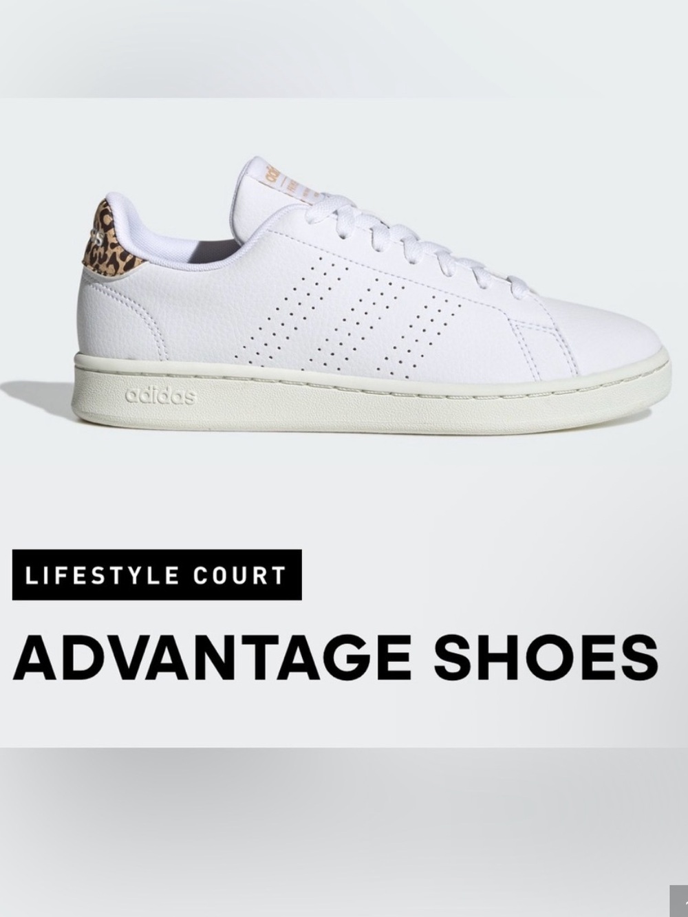 Adidas Advantage White Leather Leopard Heel Cloudfoam Sneakers 9